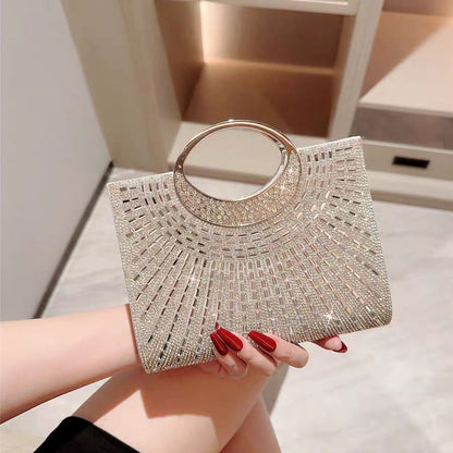 Sunburst Rhinestone Ring-Handle Evening Handbag
