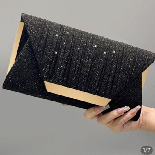 Pleated Glitter Bar-Accent Clutch