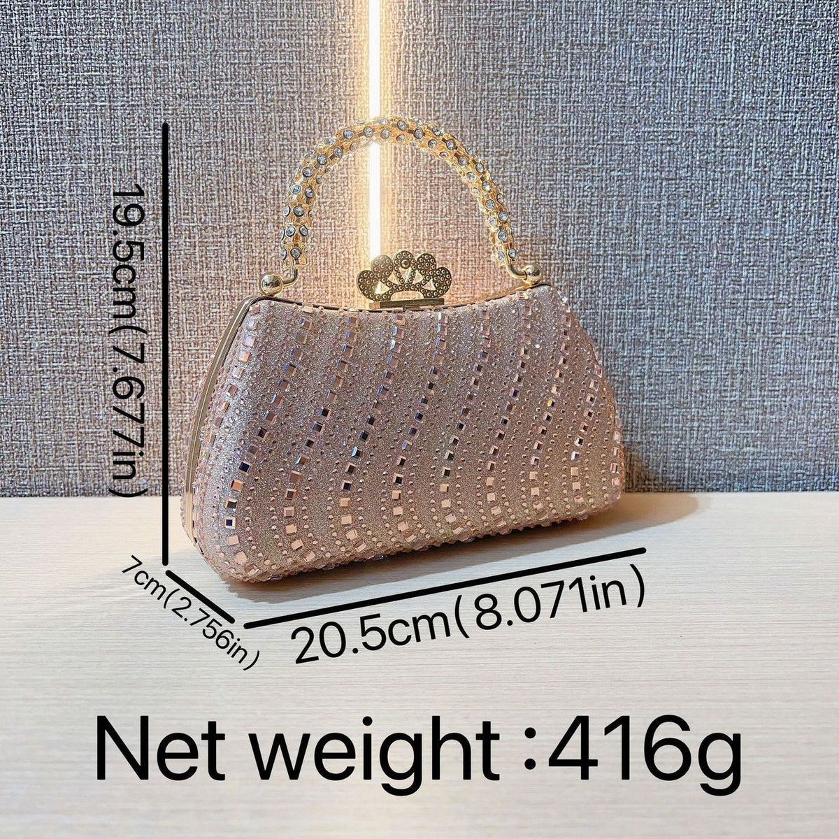 Wavy Rhinestone Crown-Clasp Mini Handbag