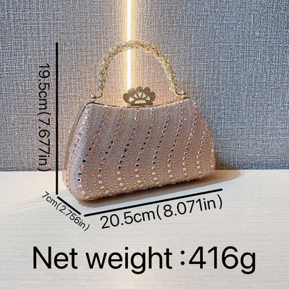 Wavy Rhinestone Crown-Clasp Mini Handbag