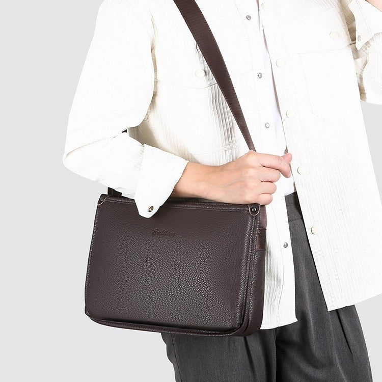 Men's Large-Capacity Pebble-Texture Shoulder Bag