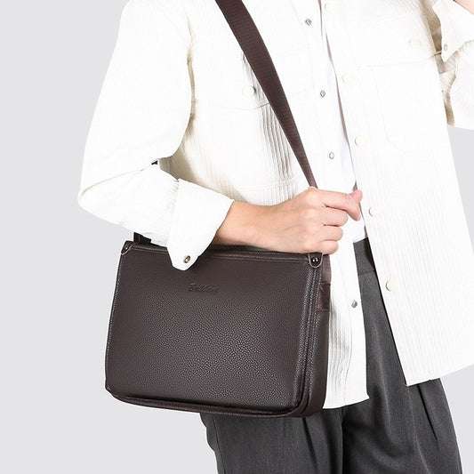 Men's Large-Capacity Pebble-Texture Shoulder Bag