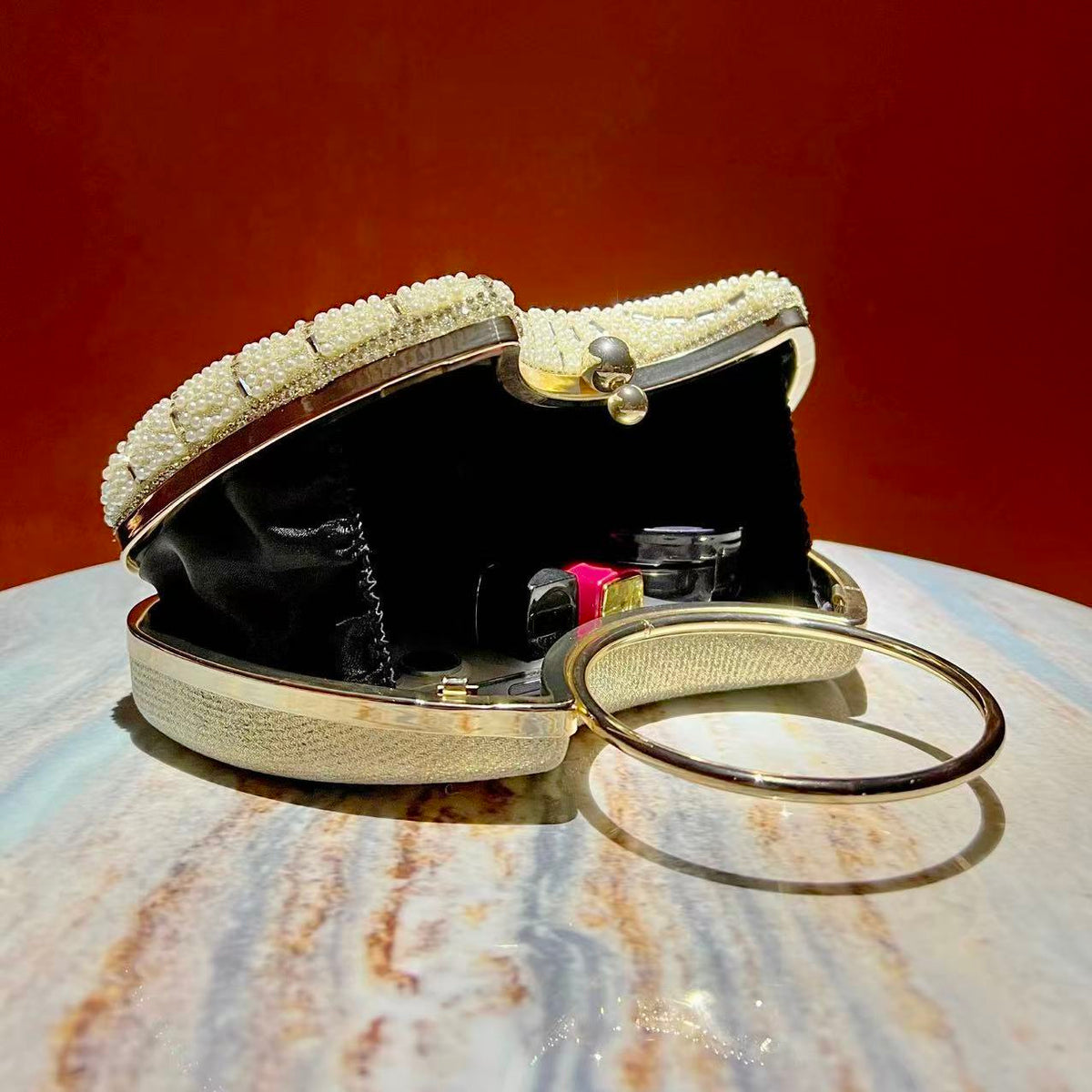 Spiral Beaded Ring-Handle Clutch