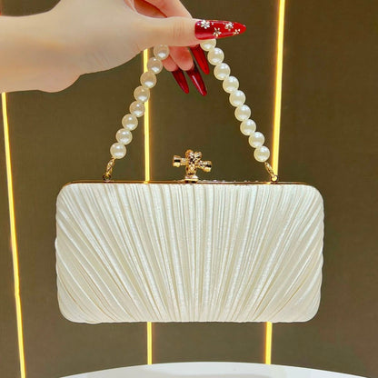 Pleated Satin Teardrop-Accent Evening Bag