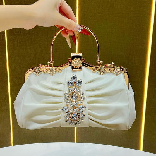 Ruched Crystal-Accent Evening Handbag