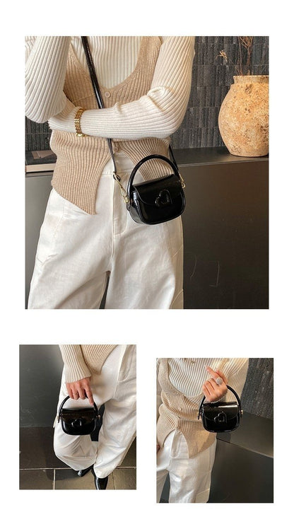 Heart-Buckle Mini Saddle Crossbody Bag
