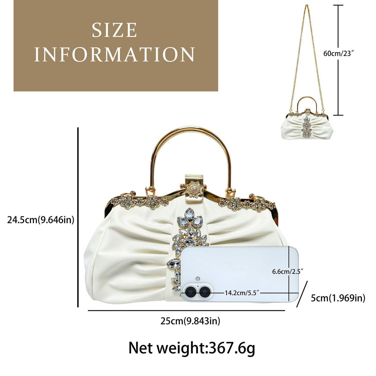 Ruched Crystal-Accent Evening Handbag