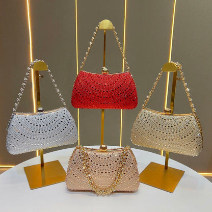 Scalloped Rhinestone Chain Evening Bag