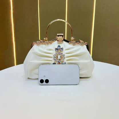 Ruched Crystal-Accent Evening Handbag