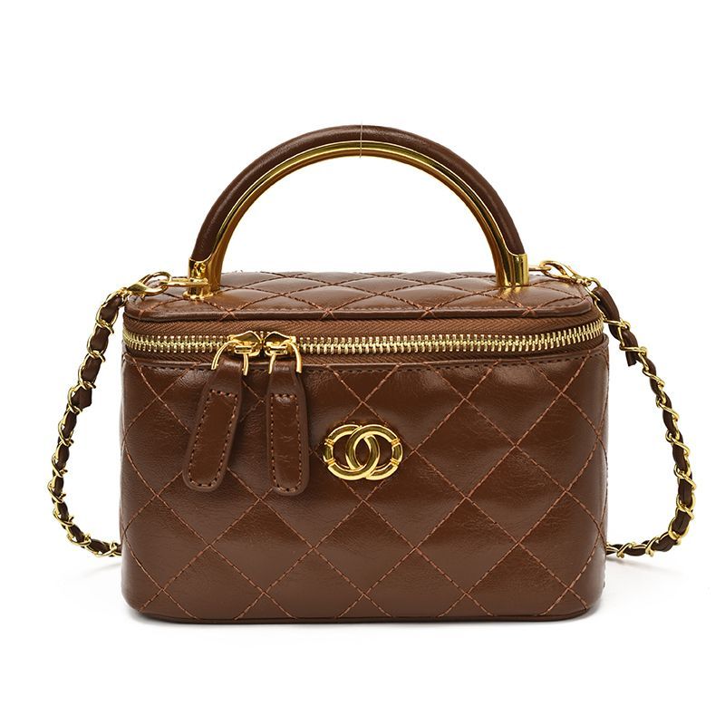 Classic Brown Diamond-Quilted Chain Bag