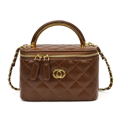 Classic Brown Diamond-Quilted Chain Bag
