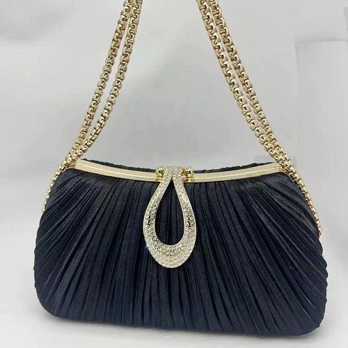 Pleated Satin Teardrop-Accent Handbag