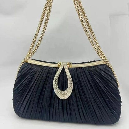 Pleated Satin Teardrop-Accent Handbag