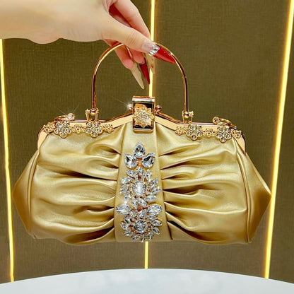 Ruched Crystal-Accent Evening Handbag