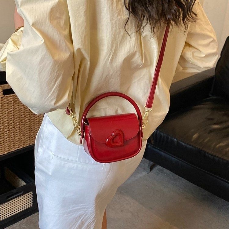 Heart-Buckle Mini Saddle Crossbody Bag
