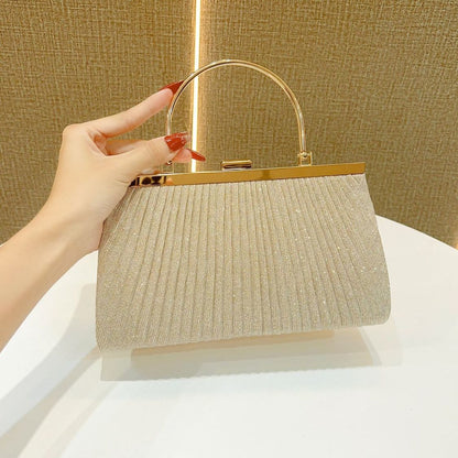 Pleated Half-Moon Handle Evening Bag