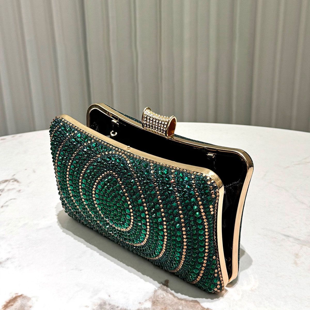 Circular-Pattern Rhinestone Box Clutch