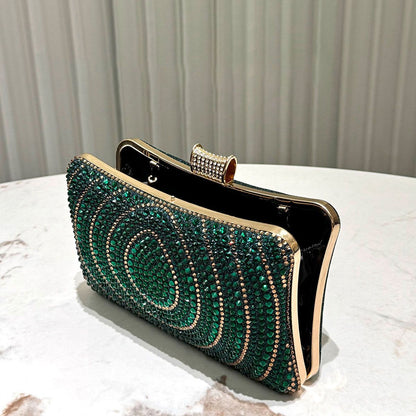 Circular-Pattern Rhinestone Box Clutch