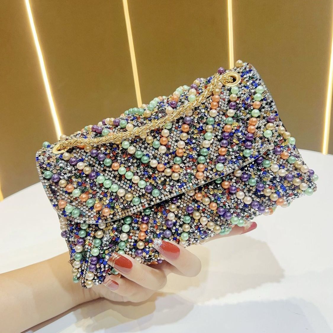 Pearl & Rhinestone Twist-Flap Clutch
