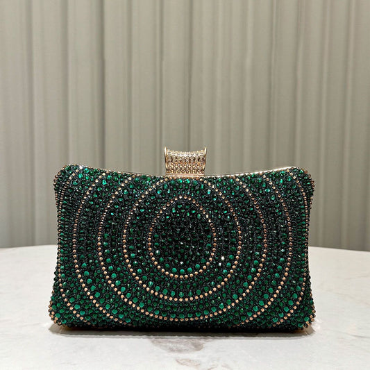 Circular-Pattern Rhinestone Box Clutch