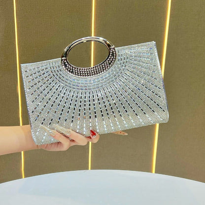 Sunburst Rhinestone Ring-Handle Evening Bag