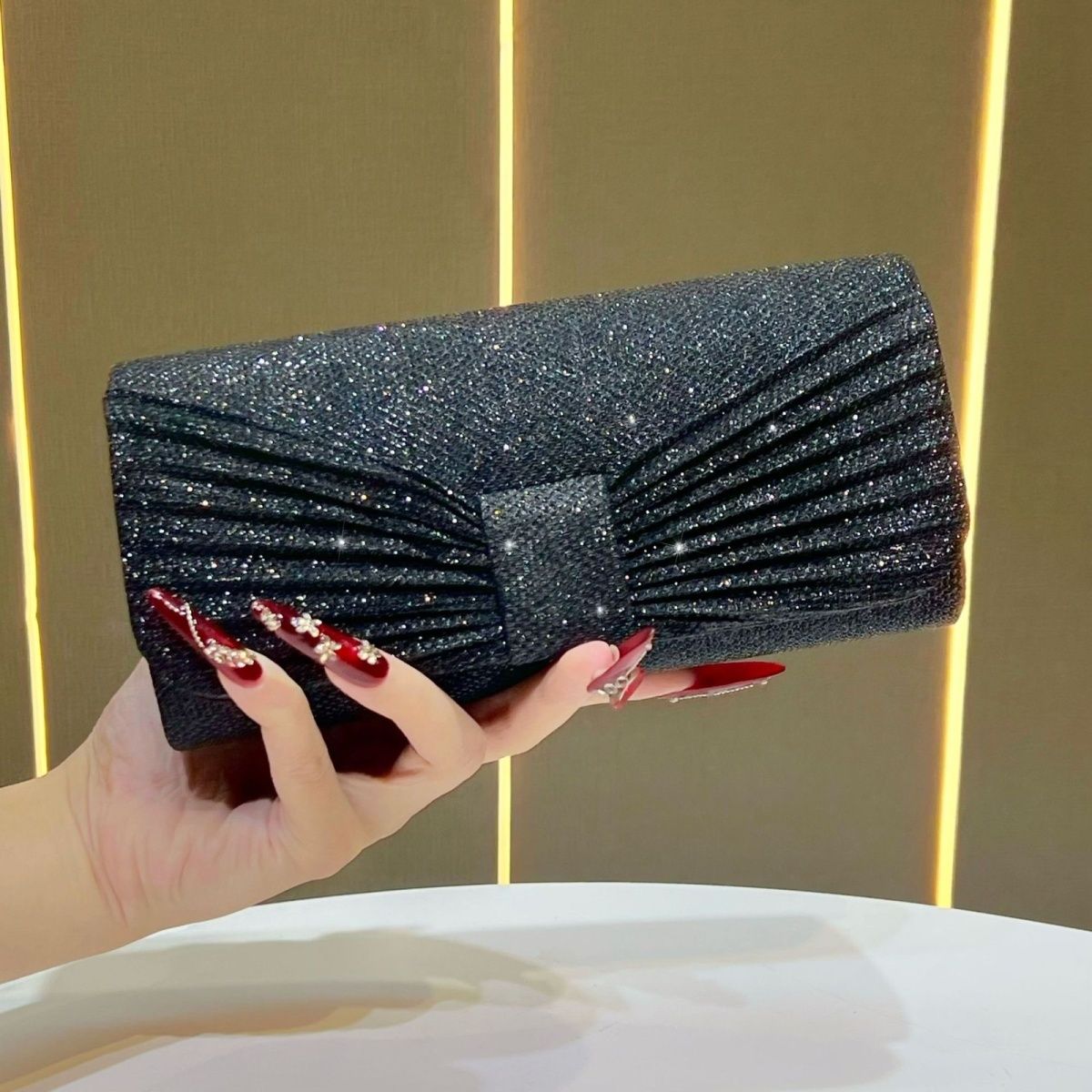 Pleated Oval-Handle Evening Bag