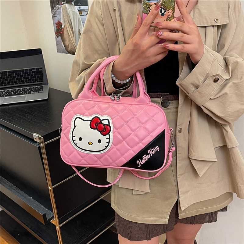 Kitty-Print Diamond-Quilted Crossbody Bag