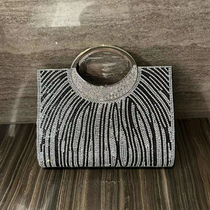 Wavy Rhinestone Ring-Handle Handbag