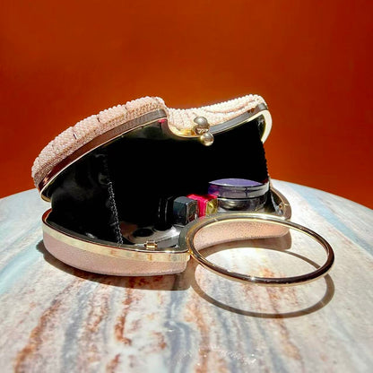 Spiral Beaded Ring-Handle Evening Bag