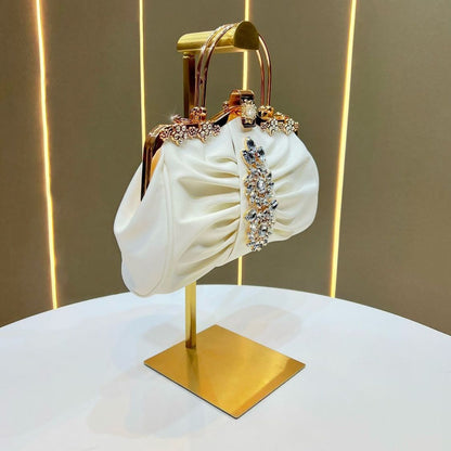 Ruched Crystal-Accent Evening Handbag
