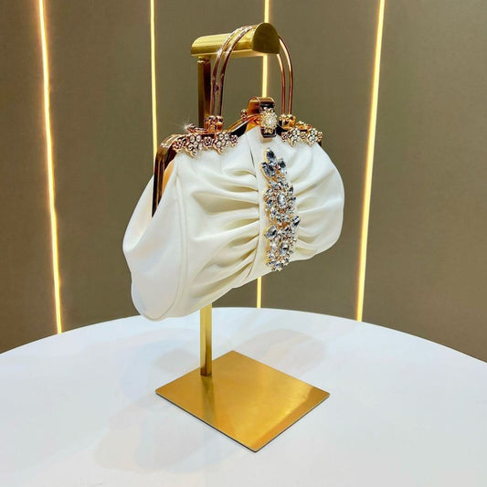 Ruched Crystal-Accent Evening Handbag