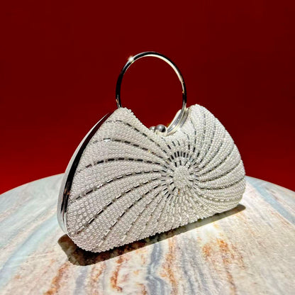 Spiral Beaded Ring-Handle Evening Bag
