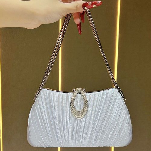 Pleated Satin Teardrop-Accent Handbag
