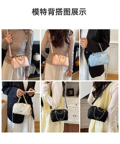 Diamond-Quilted Pillow Bag With Chain Strap