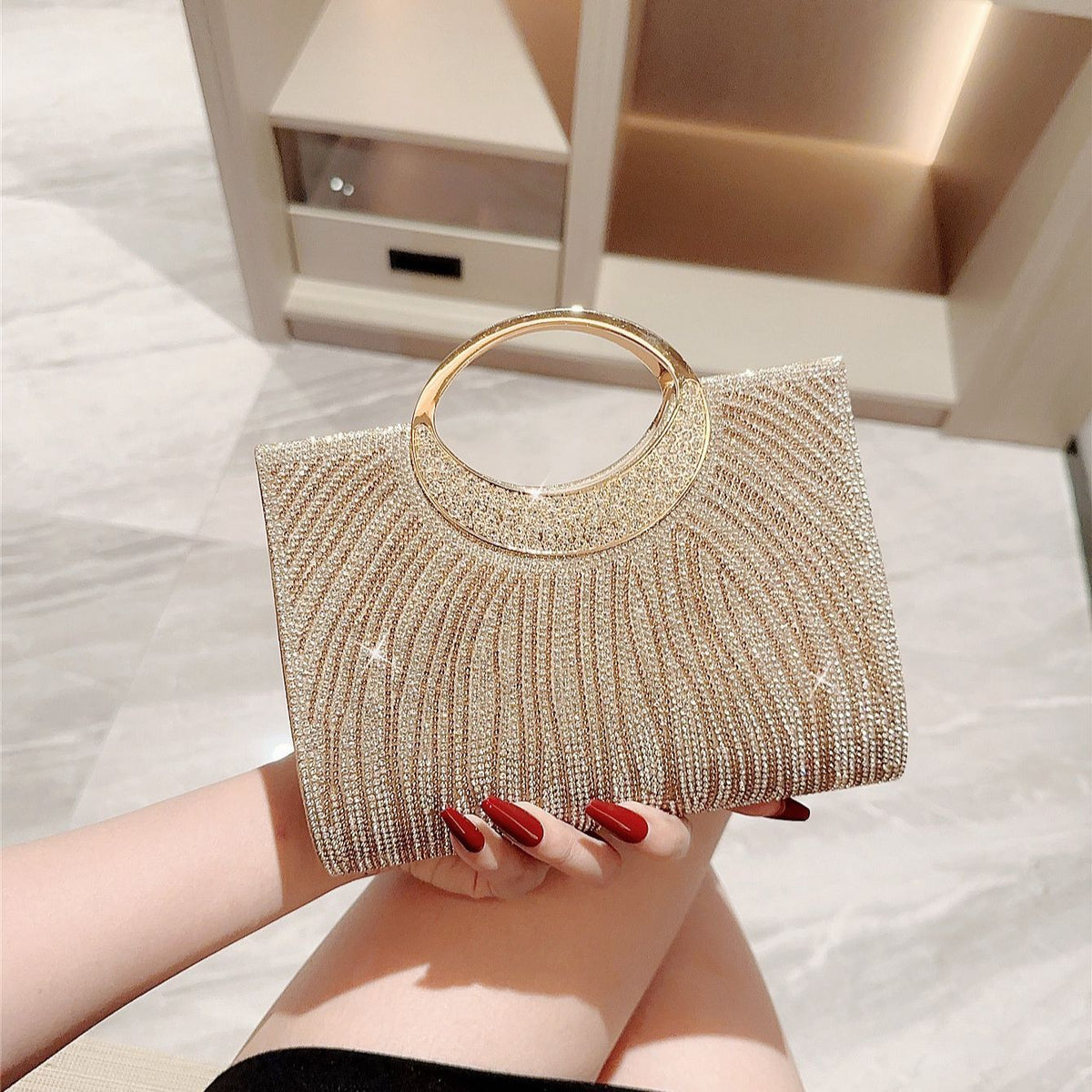 Sparkling Ring-Handle Evening Handbag