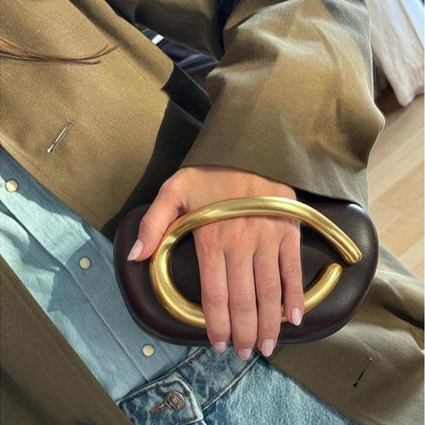 Retro Metal-Accent Evening Clutch With Chain Strap