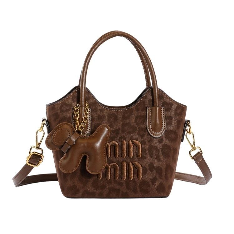 Leopard-Print Top-Handle Commuter Bucket Bag