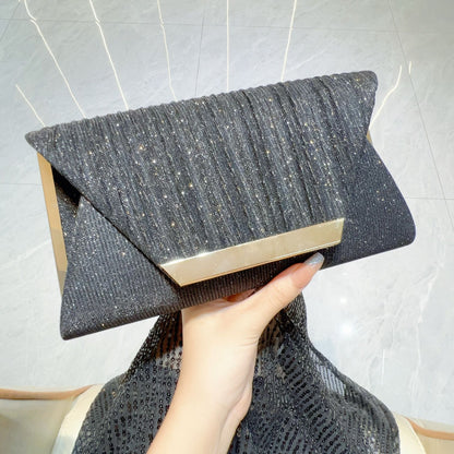 Pleated Glitter Bar-Accent Clutch