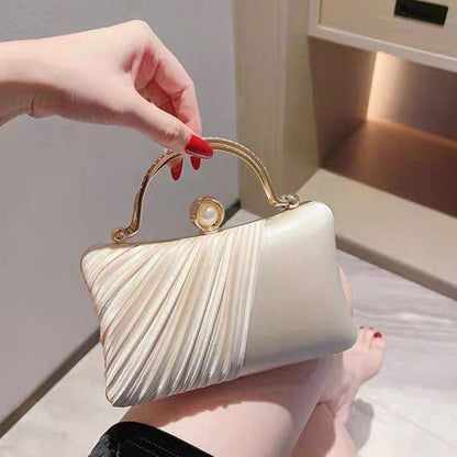 Pleated Pearl-Clasp Evening Handbag