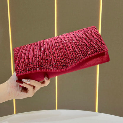 Pleated Glitter Evening Envelope Clutch