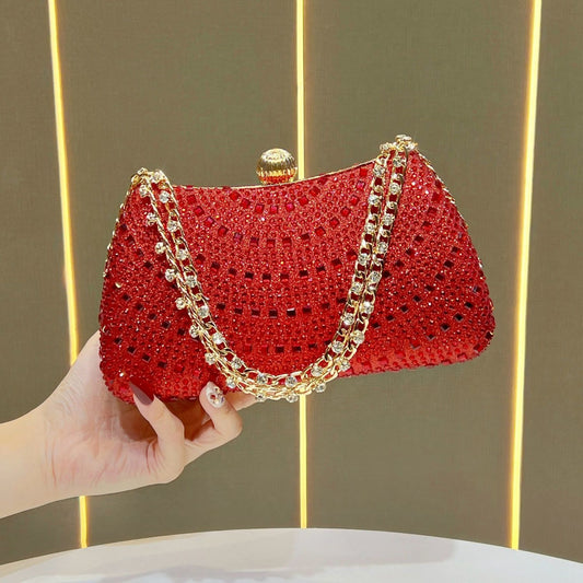 Scalloped Rhinestone Chain Evening Bag