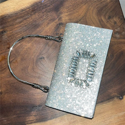 Rhinestone Buckle-Detail Box Clutch