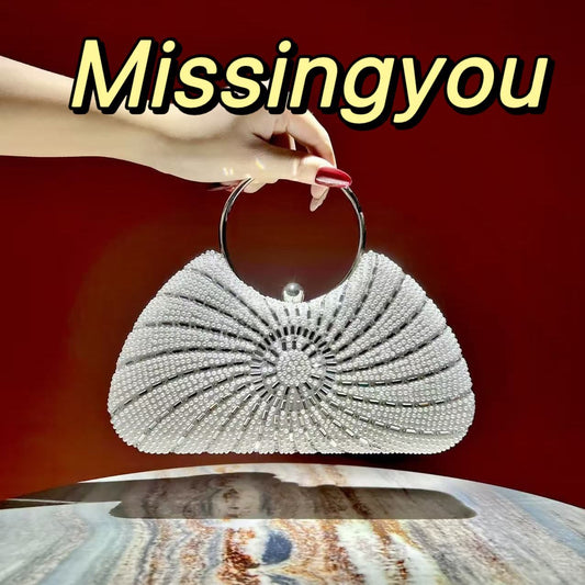 Spiral Beaded Ring-Handle Evening Handbag