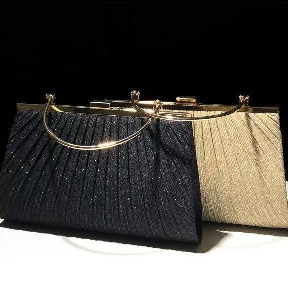 Pleated Half-Moon Handle Evening Bag