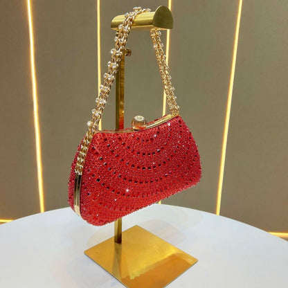 Scalloped Rhinestone Chain Evening Bag