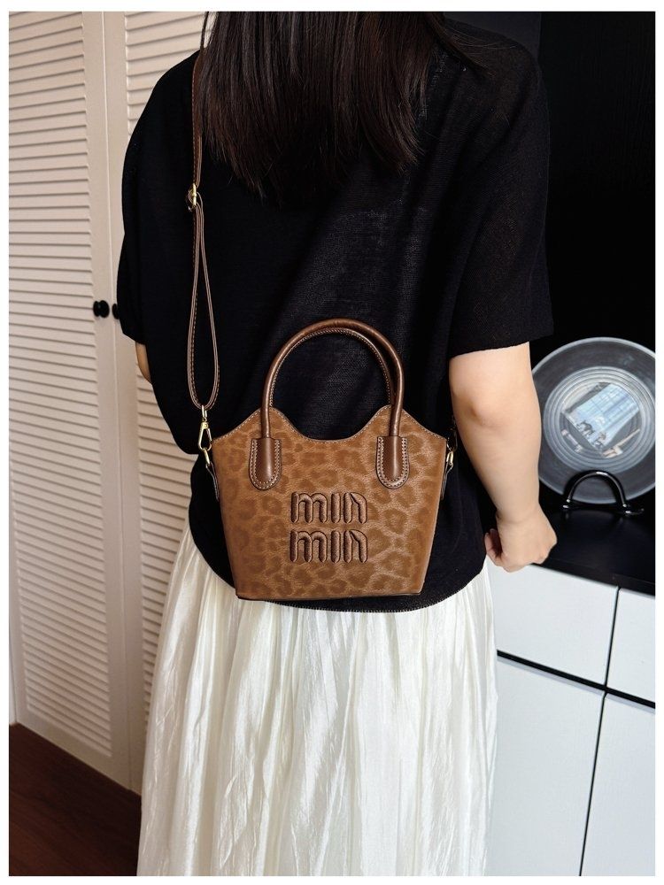 Leopard-Print Top-Handle Commuter Bucket Bag