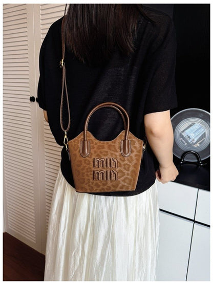 Leopard-Print Top-Handle Commuter Bucket Bag