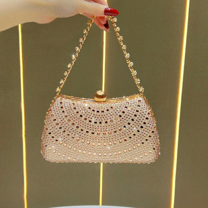 Scalloped Rhinestone Chain Evening Bag