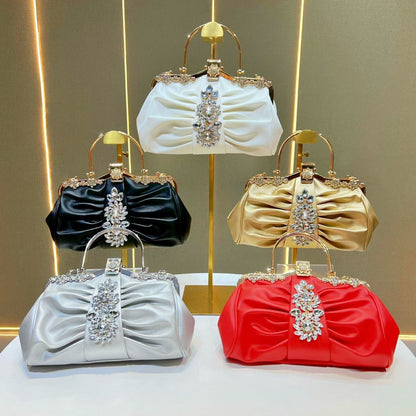 Ruched Crystal-Accent Evening Handbag
