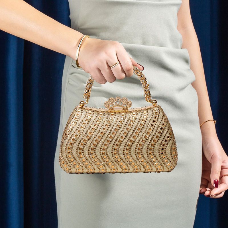 Wavy Rhinestone Crown-Clasp Mini Handbag